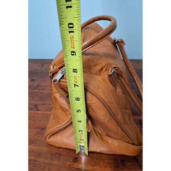 Women's Quilt Pattern Soft Faux Leather Tan Tote Shoulder Bag Handbag Purse - Picture 6 of 8